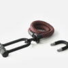 tex–lock eyelet in chateau red, Größe S, ineinander gewickelt mit X-lock am Seilende, kürzerer U-lock Bügel daneben