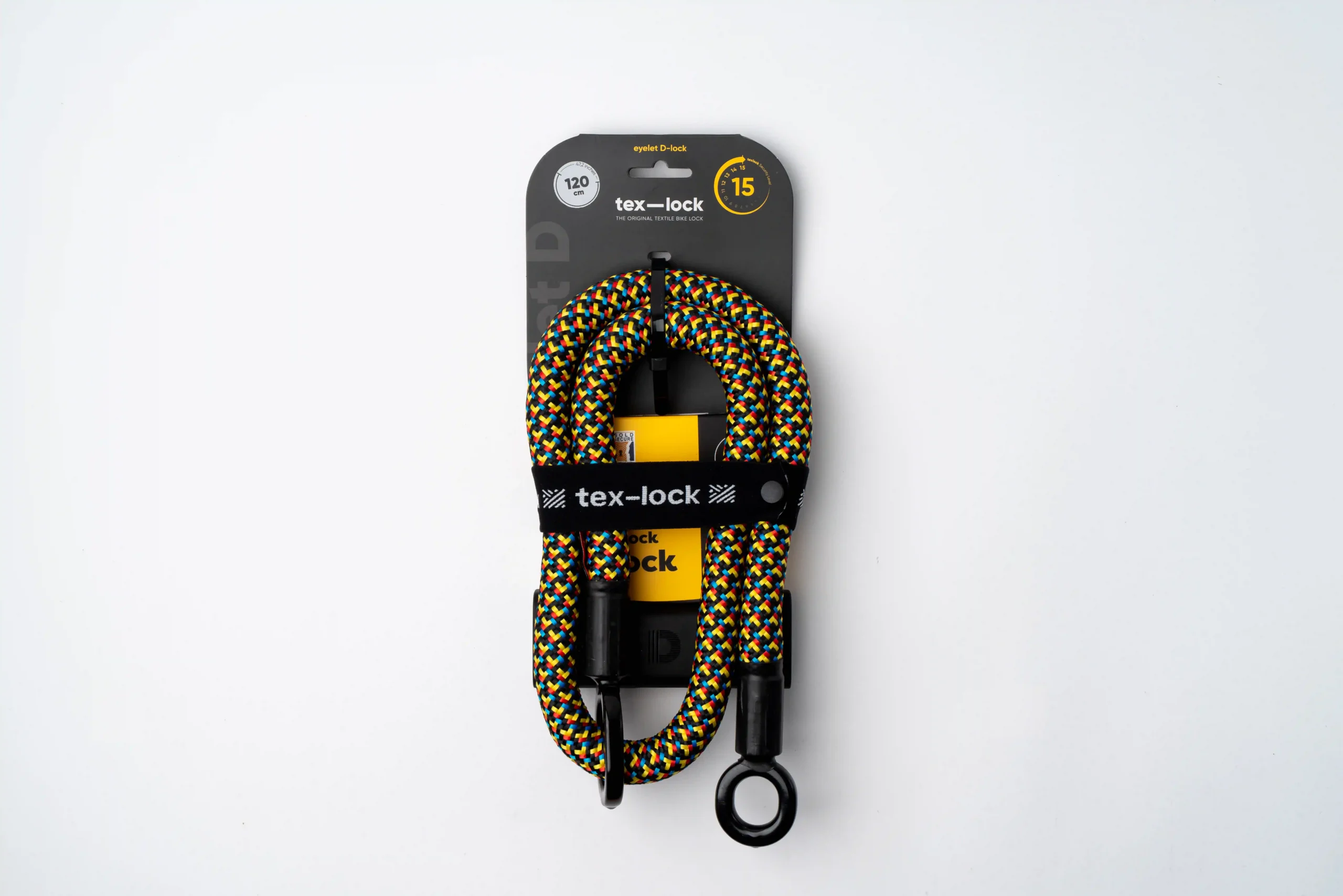 tex–lock D-lock in Bauhaus Edition, ineinander gewickelt in der Verpackung