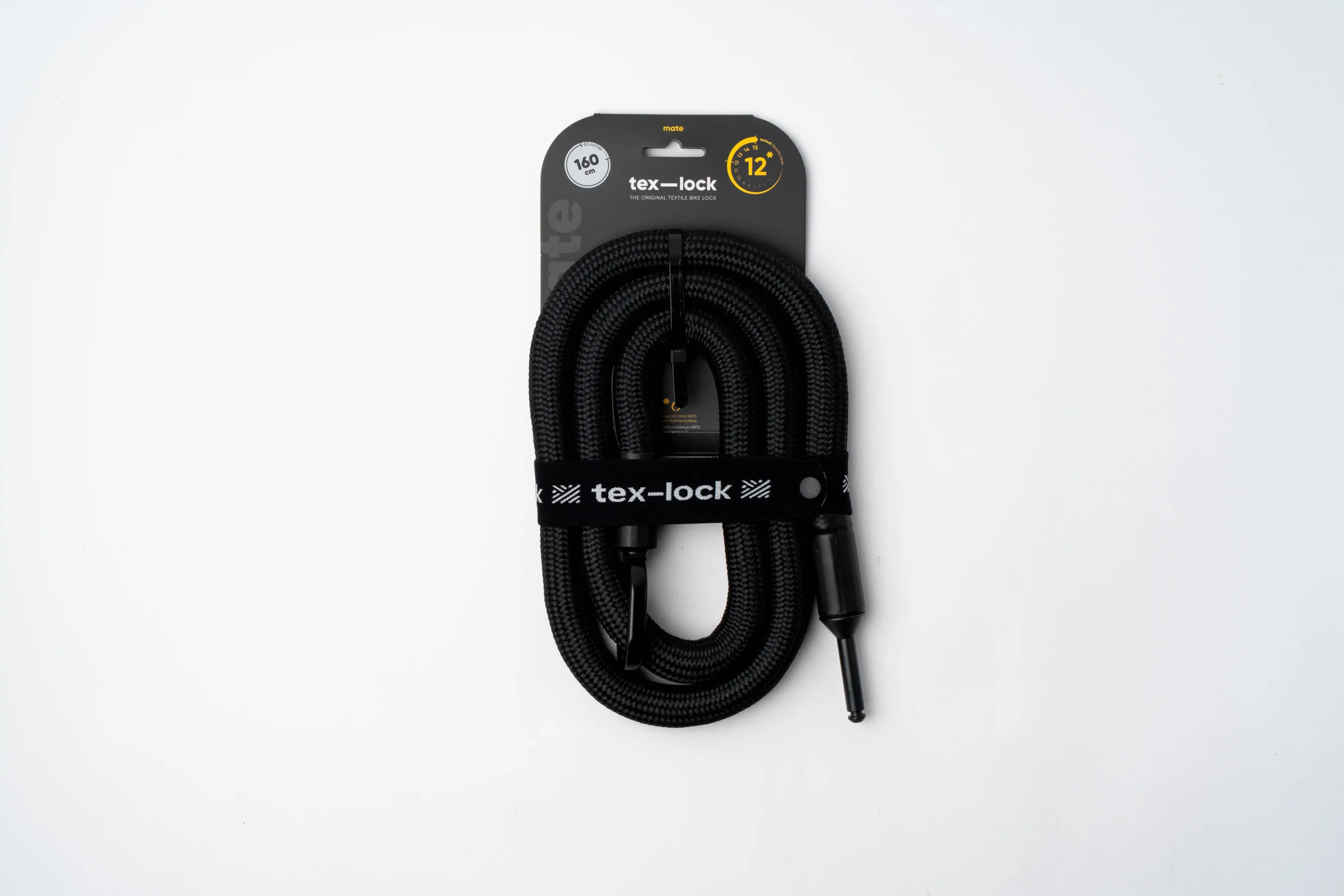 tex–lock mate in onyx black, ineinander gewickelt in der Verpackung