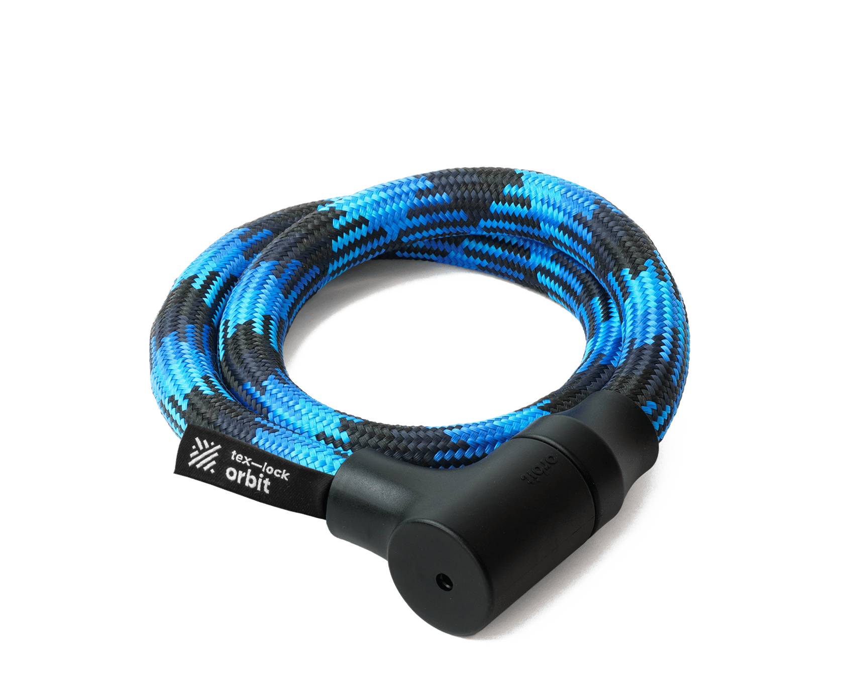 texlock orbit Fahrradschloss mit Lockpicking sicherem Schlosskörper, in 100 cm Länge, in Farbvariante morpho blue, flexibel zusammengewickelt